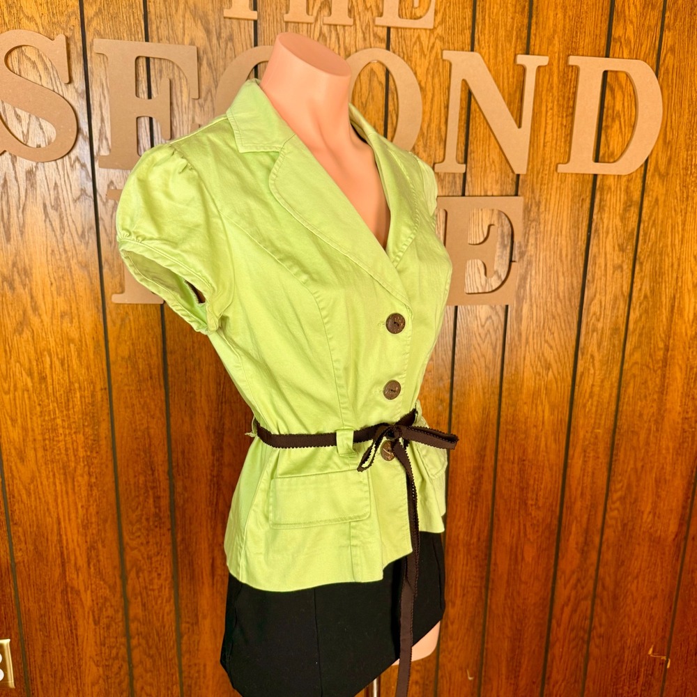 Dressbarn Blazer Top Women 8 Green Vintage Y2K Office Siren Preppy Chic Belted